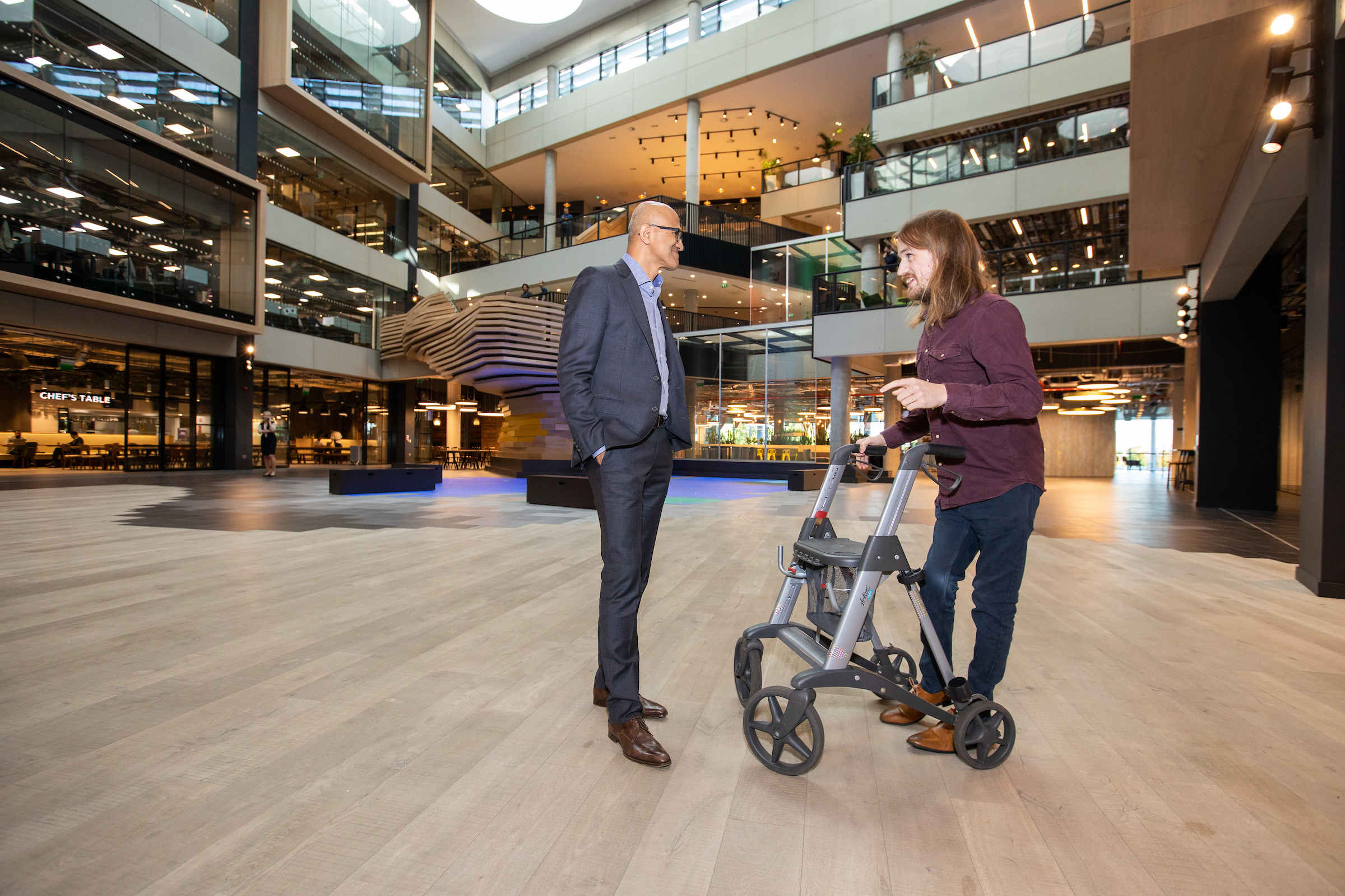 Image of Matt McCann CEO of Access Earth meeting Satya Nadella CEO of Microsoft